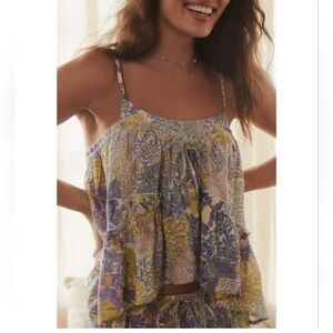 By Anthropology Floral Raw Hem Camisole In Purple and Yellow Size L